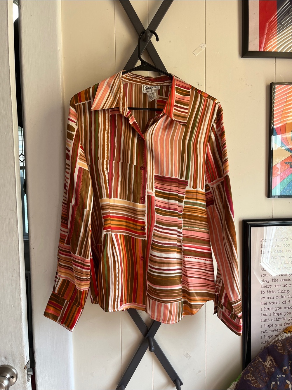 Studio Striped Button-Down Shirt in Pink, Red, Olive and Cream